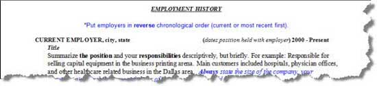 Employment history excerpt of the medical sales resume